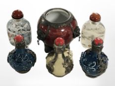 Two 20th-century Chinese reverse-painted glass scent bottles,