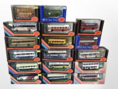 17 Exclusive First Editions 1:76 scale die-cast buses, all boxed.