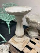 A concrete pedestal bird bath, height 64cm.