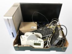 A computer and monitor, keyboard, and further office items.