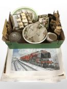 Two polished horn models of ships, an English Art Deco two-tier cake stand, other ceramics,