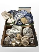 A quantity of transfer-printed blue and white plates, Chinese blue and white porcelain ginger jar,