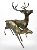 Two cast-brass figures of deer, largest 42cm high.