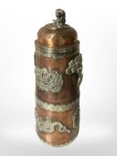 A 19th-century Tibetan copper-plated conical lidded vessel with twin ring handles, height 31cm.