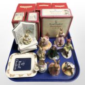 A group of Royal Doulton Bunnykins figures with boxes, Beatrix Potter musical ornament, etc.