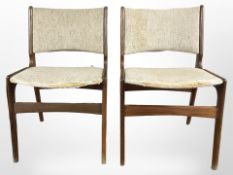 A pair of 20th century Danish teak framed dining chairs in oakmeal coloured fabric