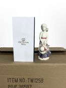 18 matching Old Tupton Ware pottery figures of girls in floral dresses, height 20.5cm, all boxed.