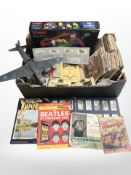 Various collectibles including die cast cars, cigarette card albums, model aircraft ephemera,