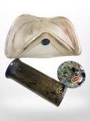 A Murano white crystal centre bowl, a further millefiori circular paperweight,