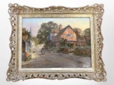 Richard Telford : Gentleman in a country lane, oil on board, 39cm x 29cm.