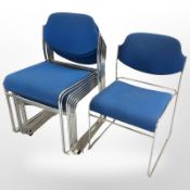 A set of nine chrome framed stackable office chairs