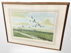 After Sir Peter Scott : Pinkfeet - The Wild Geeses of England, reproduction in colours,