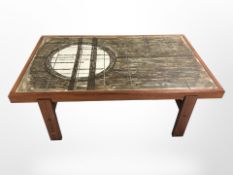 A 20th century Danish tiled inset rectangular coffee table, signed to one corner,