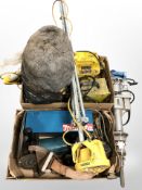 A group of tools and hardware including angle grinder, Kango concrete drill, steel wool,