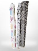 Three part rolls of upholsterer's fabric, approximate width 150cm, lengths unknown.