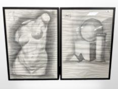 Danish school : Nude torso study, charcoal, 52cm x 72cm,