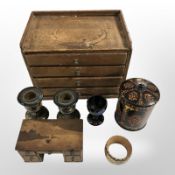 A miniature four-drawer cigar box in the form of a chest of drawers, width 24cm,