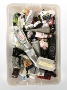 A quantity of cosmetic and beauty products.