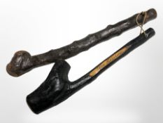 Two Irish shillelaghs, longest 44cm.