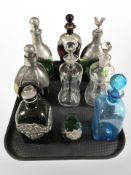 Nine various Scandinavian glass decanters, several with pewter mounts.