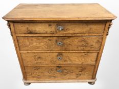 A 19th century Scandinavian pollard oak four drawer chest on bun feet, 91cm x 49cm x 87cm.