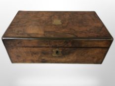 A Victorian burr walnut writing box, width 40cm.