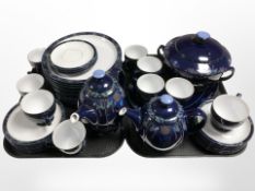 38 pieces of Denby tea and dinner stone wares on cobalt blue ground.
