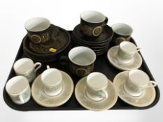13 pieces of Denby Arabesque tea wares and a further set of six Wedgwood Gold Columbia (Sage Green)