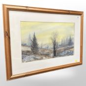 Pam Vardy : Northumberland Landscape at Dusk, watercolour, 54cm x 33cm.