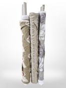 Three part rolls of upholsterer's fabric, approximate width 150cm, lengths unknown.