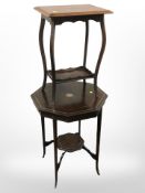 An Edwardian inlaid mahogany octagonal table, width 61cm, plus a further table.