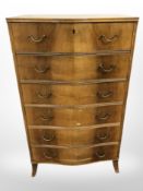 A 20th century continental walnut and pine serpentine front six drawer chest, 66cm x 45cm x 112cm.