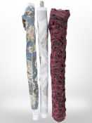 Three part rolls of upholsterer's fabric, approximate width 150cm, lengths unknown.