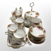 A Royal Albert Old Country Roses 21 piece tea service, together with rectangular shallow tray,