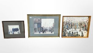 After Lawrence Stephen Lowry : Waiting for the Shops to Open, reproduction in colours, 47cm x 37cm,