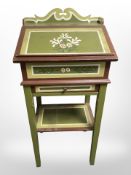 An early 20th century Scandinavian painted pine clarks desk, 55cm x 50cm x 120cm.