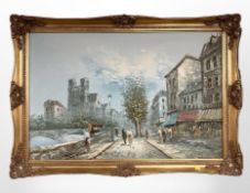 Mercier (contemporary) : Parisian street scene, oil on canvas, 59cm x 90cm.