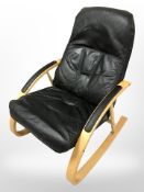 A Danish bentwood and black stitched leather rocking chair