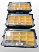 Three Keter cantilever organiser tool chests, each 45cm wide.