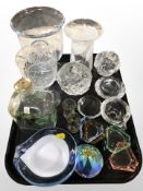 Scandinavian glass wares, including Holmegaard decanter, paperweights,