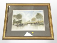 Anthony Waller : Marshland with Trees Beyond, watercolour, 52cm x 34cm.