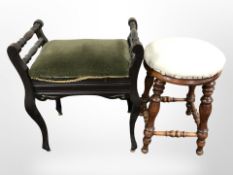 A Victorian piano stool and a further circular stool