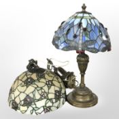 A Tiffany-style leaded glass dragonfly table lamp, height 40cm,