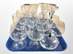 18 various 20th-century continental drinking glasses, and a further lidded pot.