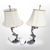 A pair of contemporary ornate metal table lamps