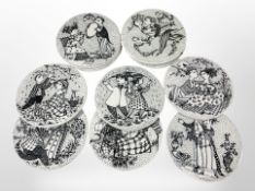 A set of 12 months of the year Danish ceramic circular wall plates designed by Bjorn Wiinblad,