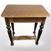 An 19th century continental walnut single drawer work table, 61cm x 39cm x 70cm.