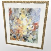 A Danish abstract colour print depicting flowers, 98cm x 108cm overall, signed in pencil.