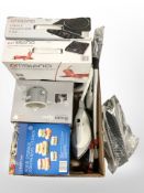 A quantity of home wares including food storage containers, iron, cooking plate, Swan crock pot,