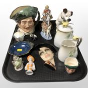 A group of ceramics including Graff porcelain milk jug and sugar pot surmounted by birds,